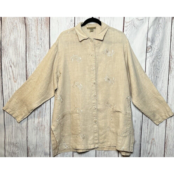 Nu Constructed Women's Vintage 100% Linen Button Down Shirt Tan Size XL - Picture 1 of 13